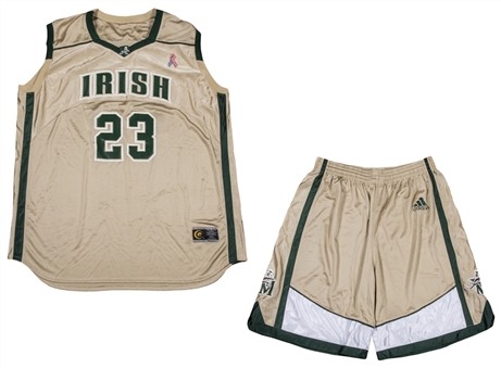 2002-03 Lebron James Game Used St. Vincent-St. Mary High School Alternate Gold Basketball Uniform - Jersey & Shorts